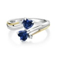 thumbnail image 2 of Gem Stone King 925 Sterling Silver and 10K Yellow Gold Blue Created Sapphire and Lab Grown Diamond 2 Heart Promise Couple Women Engagement Mother Ring (1.02 Cttw, Available in Size 5, 6, 7, 8, 9), 2 of 5