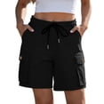 thumbnail image 5 of GERsome Women's Shorts with Pockets Drawstring Elastic Waist Outdoor Travel Hiking Cargo Shorts Black Size L, 5 of 6
