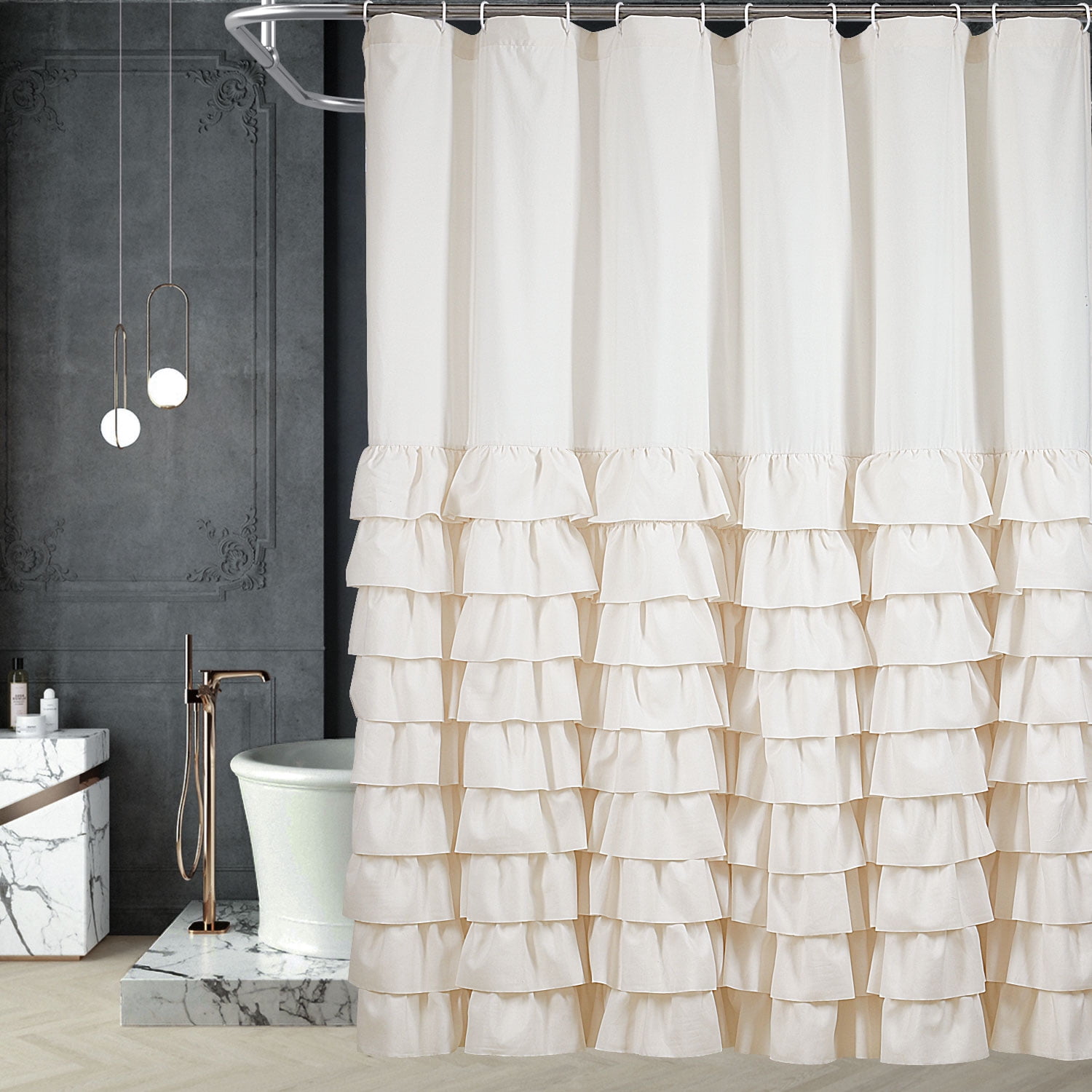 Homechoice Handsewn Overlapping Ruffles Shower Curtain Solid Ivory 72