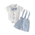 thumbnail image 2 of Glisme 2 Piece Outfits For Boys Summer Linen Short Sleeve Romper Casual Stripe Overalls With Bow Tie Gentleman Outfits Handsome Machinng Set Size 12-18 Months, 2 of 2