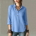 thumbnail image 3 of TGSLY Henley Tops for Women Lightweight Soft Half Button Down 3/4 Sleeve Shirts Loose Fit Dressy Casual Button Side Split Hem Solid Color Blouses L, 3 of 10