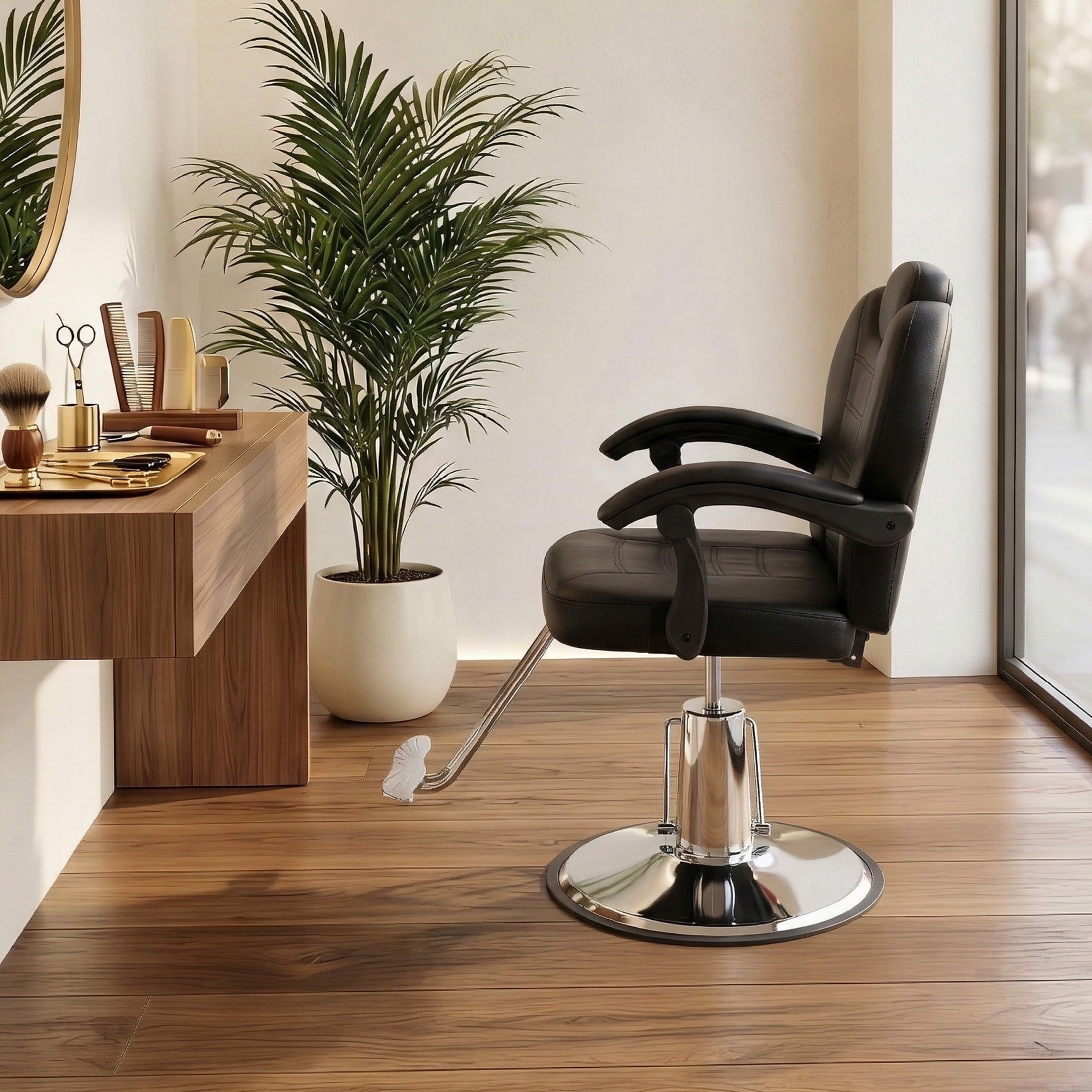 Noble House Heavy Duty Reclining Barber Chair, 360° Swivel Salon Chair with Hydraulic Pump, Black