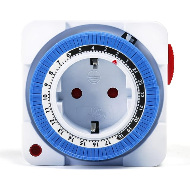 Electrical Plug Timer, 24-Hour Timer Plug with 96 Switching Segments, Programmable Timer Switch with Indicator Light, 16A AC 230V