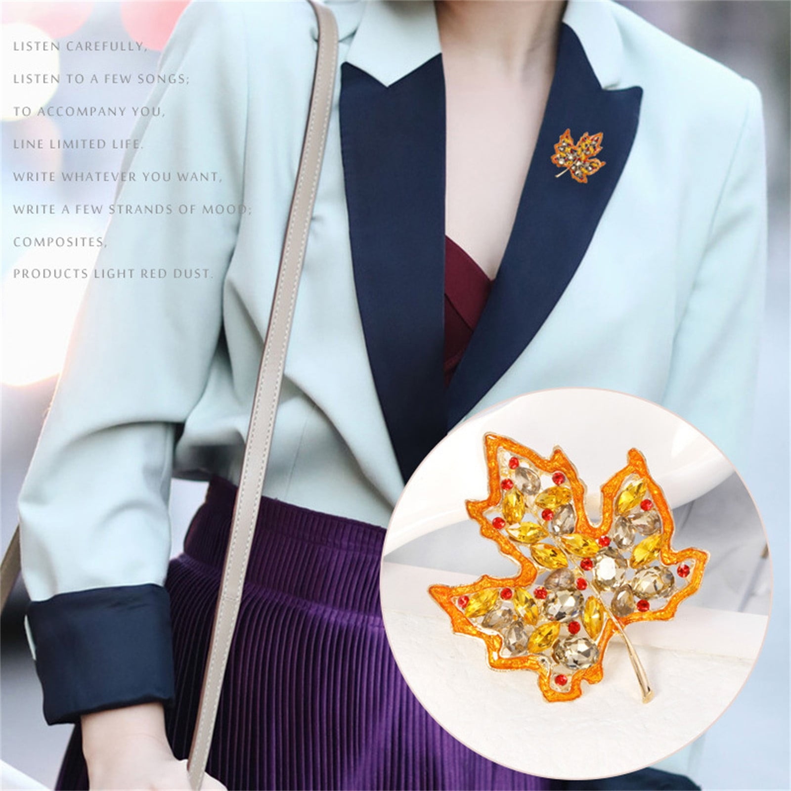 Danhjin Brooches for Women Maple Leaves Shape Bouquet Stereoscopic Crystal Brooch Generous Versatile Clothing Party Dinner Party Dance Performance