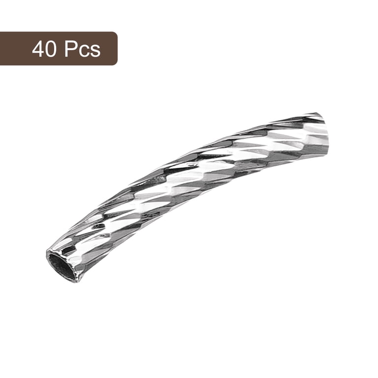 Uxcell 40Pcs Brass Curved Tube Beads - 2x35mm Silver Tone Spacer Beads For Jewelry Making & Crafts