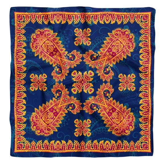 Phagun Blue Floral & Paisley Pure Silk Printed Head Bandanas Summer Neck Wrap Square Scarf