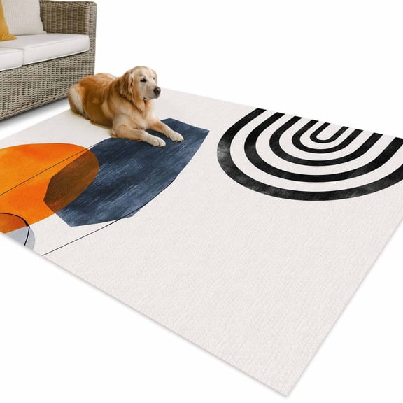 Outdoor Rug 4x6 ft Boho Mid Century Modern Waterproof Outdoor Patio Rug Mat Non Slip Outside Area Rugs Carpet for RV,Camping,Porch,Deck,Pool,Balconybackyard,Orange Navy Blue Beige