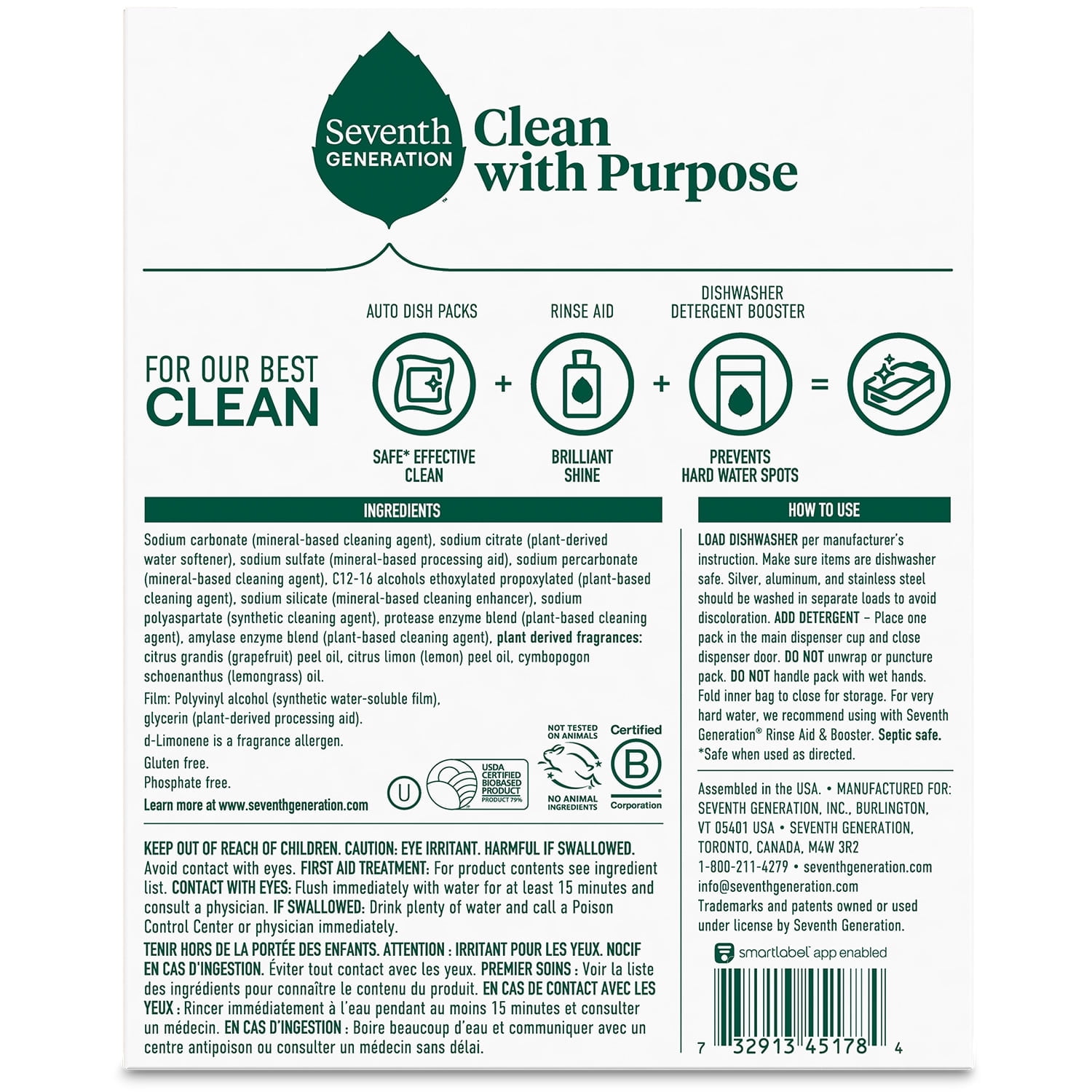 Seventh Generation Dishwasher Detergent Packs, 3-Pack (60 Pods Total), Lemon Scent