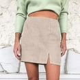 thumbnail image 2 of EDFBUYKRS Female Skirts Mini Skirt with Shorts Concert Women's Short Skirt Solid High Waist Corduroy Skirt Split A Line Skirt, 2 of 6