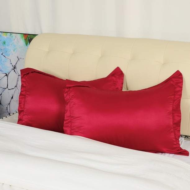 Satin Pillowcase King Size Pillow Shams Set Of 2 Silky Sateen Cases Covers Wine Red Com Satin Pillowcase King Size Pillow Shams, King Size Bed With Euro Shamsi