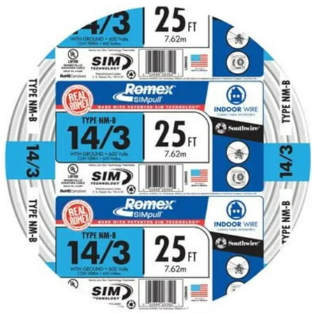 Southwire Romex 25 Ft. 14-3 Solid White NMW/G Electrical Wire, 63946921
