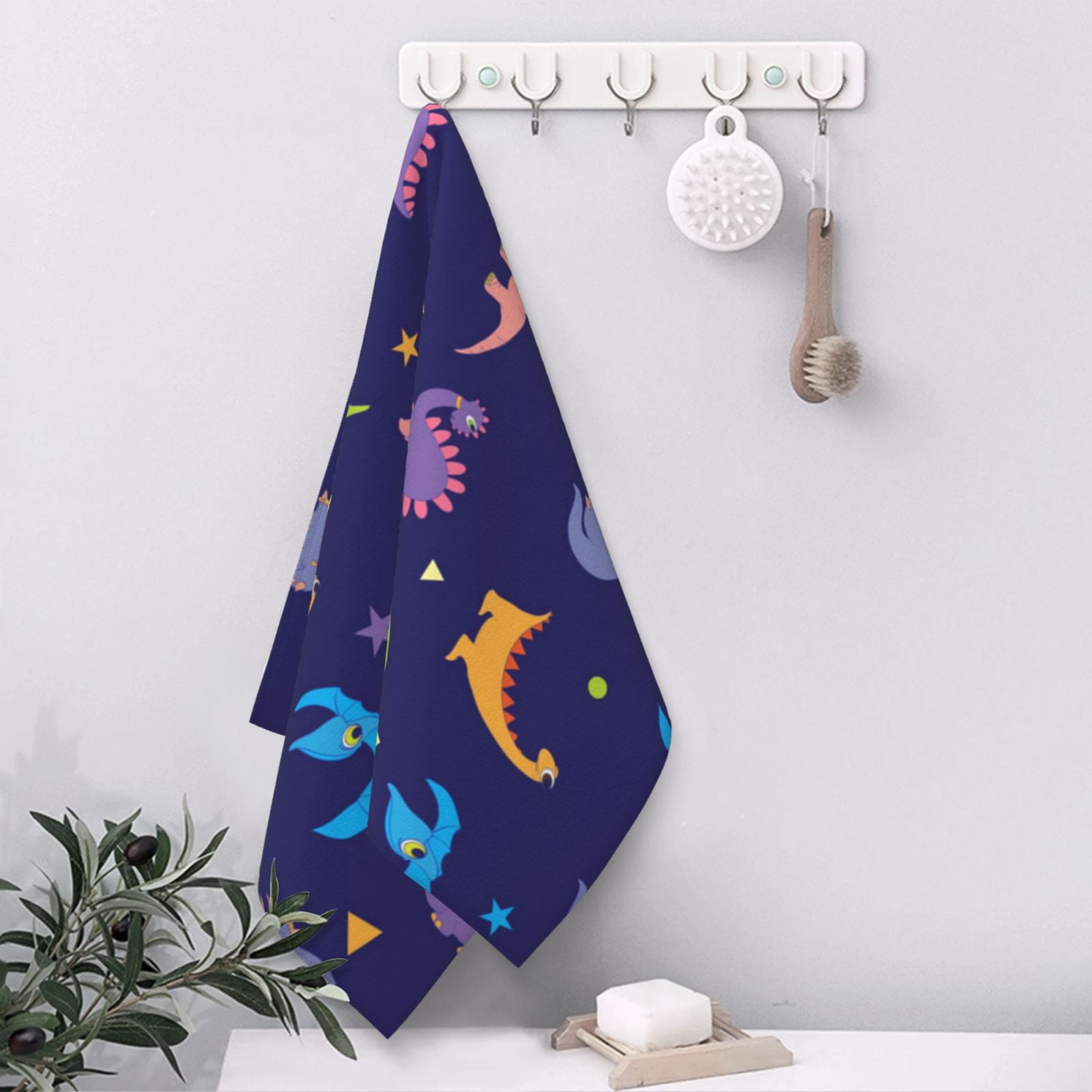 Colorful Dinosaurs Cute Dinosaur Dino 27.5" x 16" Ultra Soft Hand Towel, Face Wash Cloth for Bathroom, Gym, Travel, Pool