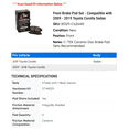 thumbnail image 2 of Front Brake Pad Set - Compatible with 2009 - 2019 Toyota Corolla Sedan 2010 2011 2012 2013 2014 2015 2016 2017 2018, 2 of 2