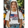 thumbnail image 5 of Women's T-Shirt Independence Day Patriotic USA Flag Short Sleeve Casual Tee Classic Crew Neck T Shirt for Women White, XL, 5 of 7