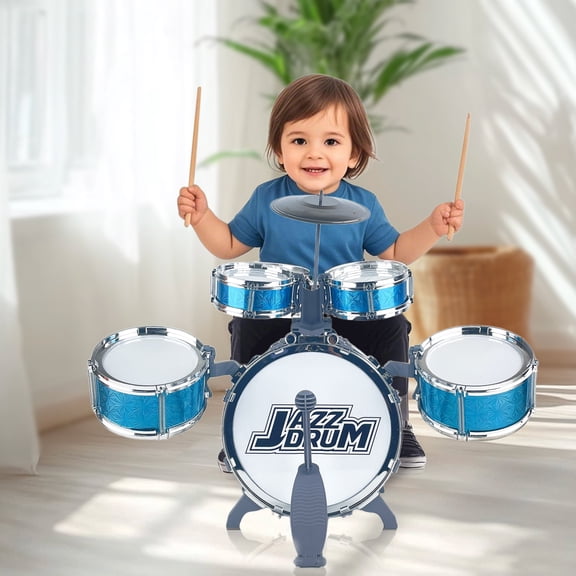 Felizhus kids drum set with stool and pedal - beginner jazz drum kit for boys and girls ages 3-8 - musical toy for birthday, christmas or children's day
