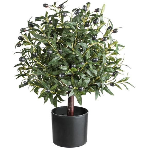 Guvpev 25.5” Artificial Olive Topiary Ball Tree - Faux Potted Bushes with Realistic Leaves and Black Fruits - UV Resistant Greenery Potted Plants for Indoor/Outdoor Home Decor