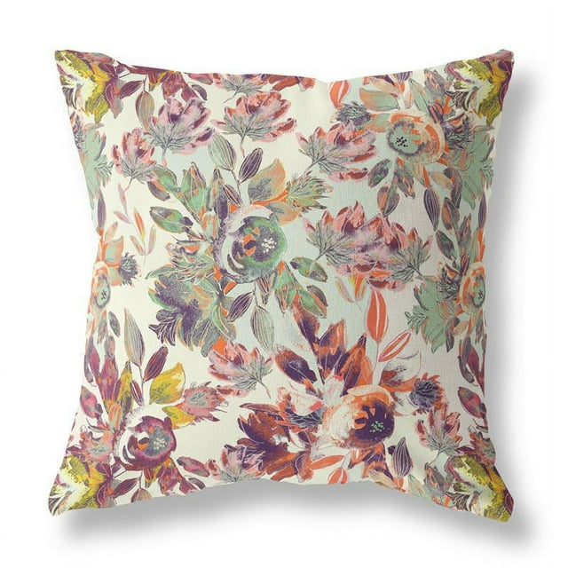 Aquarelle Ampoule Lilas Intérieur/extérieur Tissu Oreiller avec Zip -Vert Rouge 16"