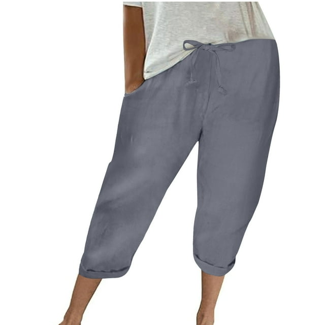 aidice Pantalon Capri pour Femmes en Coton et Lin Ample Décontracté Léger Court d'Été à Jambe Droite