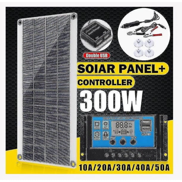 Kit solar de 300 W con panel solar flexible, módulo fotovoltaico monocristalino + controlador de 20 A para carga de baterías de barcos, coches, autocaravanas, casas y cobertizos.