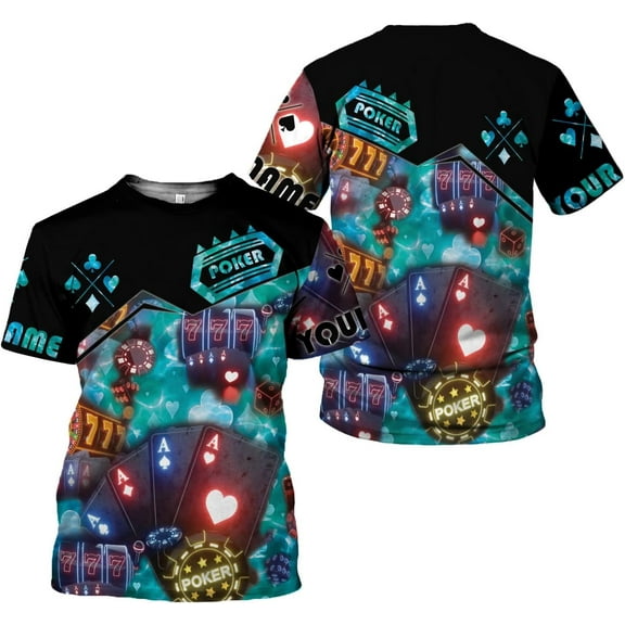 Personalized Poker Shirt, Poker Player Shirt, Funny Casino Poker Pattern 3D Over Print, Unisex Poker Tshirt Men Women (T-shirt, S)