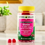 Spring Valley Organic Extra Strength Biotin Vegetarian Gummies for Hair/Skin/Nail Health, Cherry, 10000 mcg, 90 Count