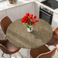 thumbnail image 2 of Round Table Cover 45-54 Inch Vintage Brown Waterproof Reusable Table Cloth Round Fitted Vinyl Tablecloth with Elastic Edged for Parties Outdoors, Farmhouse Retro Dark Solid Color Linen Texture, 2 of 9