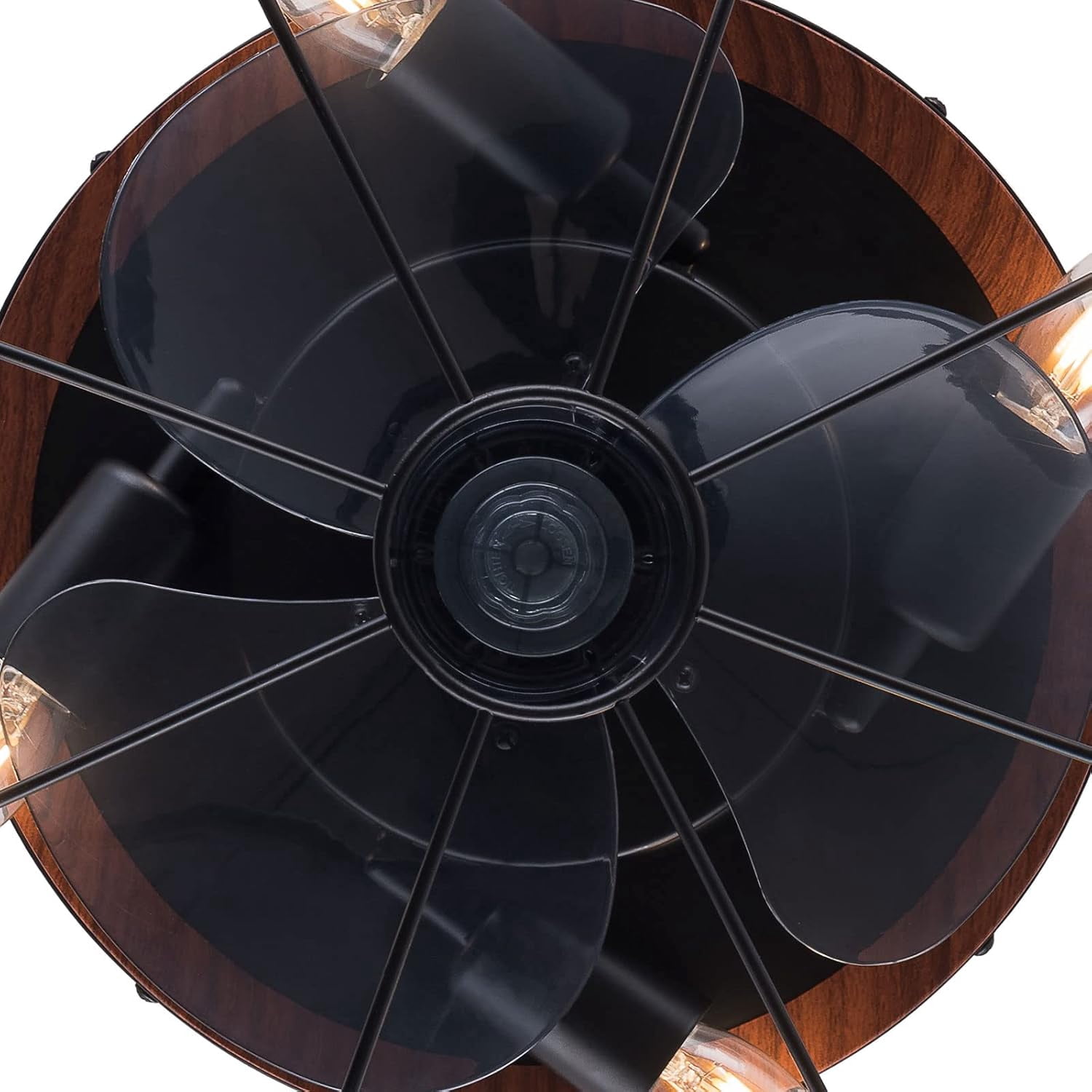 18" Black Metal Caged Ceiling Fan with Remote Modern Small Indoor Fan Light Kit Enclosed Flush Mount Fan for Bedroom Living Room, E26x4 Bulbs NOT Included