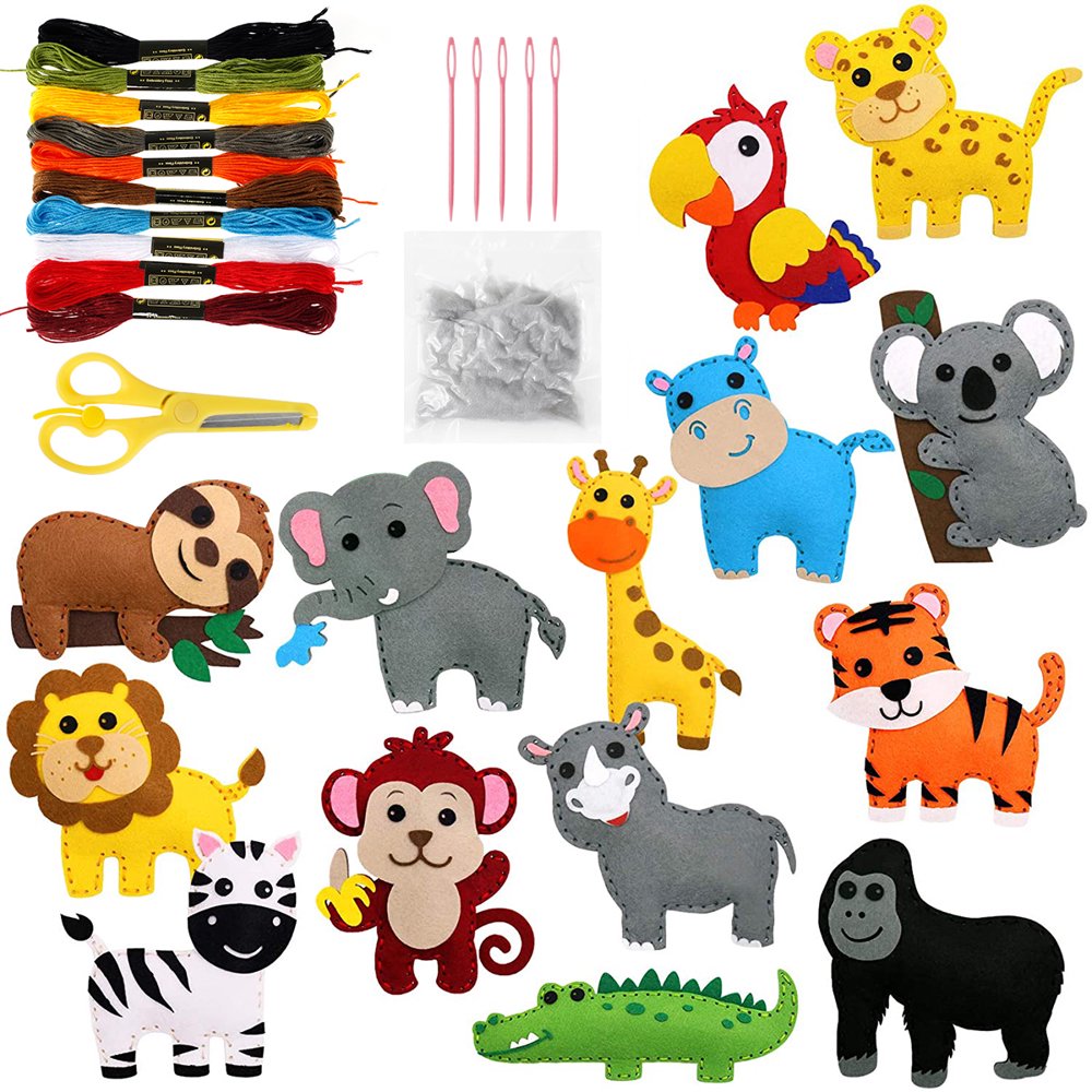Kit De Couture En Bois Pour Enfants 3-10 Ans - Formes Animaux Mignons - Jouet éducatif Motricité Fine - Cadeau Créatif Et Durable - 13