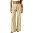 thumbnail image 4 of Lenpel Womens Wide Leg Striped Pants Fashion Button Trousers with Pockets Casual Business Straight Leg Slacks, 4 of 6