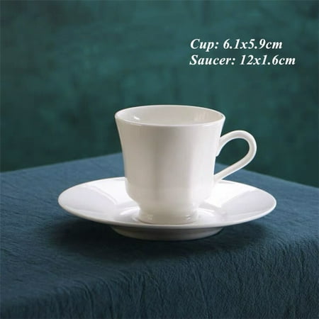 

Pure White Ceramic Espresso Coffee Cup Saucer Set Creative Pattern Chinese Small Capacity Breakfast Milk Mug Office Drinkware