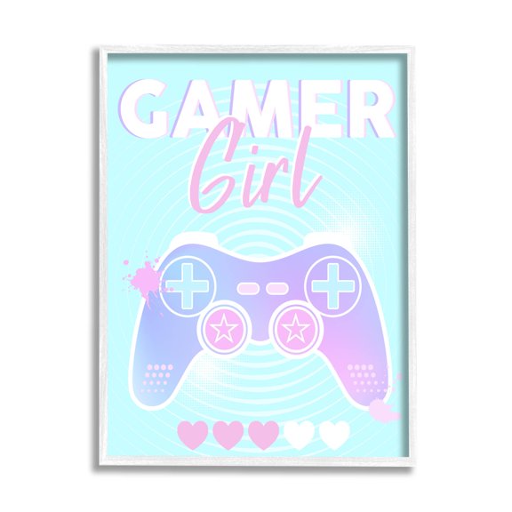 Gamer Girl Pastel Controller Art for Kids Graphic Art White Framed Art Print Wall Art