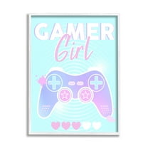 Gamer Girl Pastel Controller Art for Kids Graphic Art White Framed Art Print Wall Art