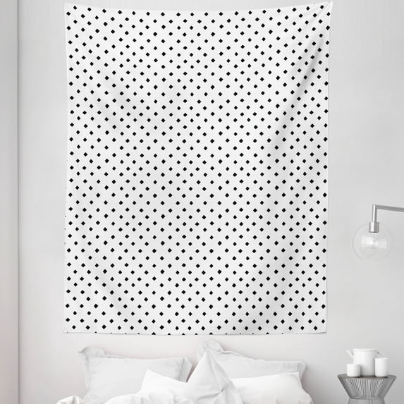 Black and White Tapestry, Simplistic Monotone Geometric Pattern with Rhombus Hand Drawn Mosaic, Fabric Wall Hanging Decor for Bedroom Living Room Dorm, 5 Sizes, Black and White, by Ambesonne