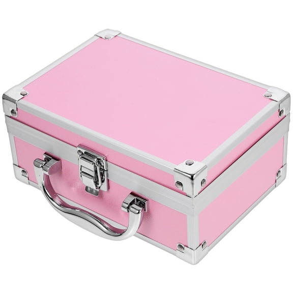 WRITWAA Makeup Storage Box Portable Tool Box Aluminum Alloy Pink 1Pcs