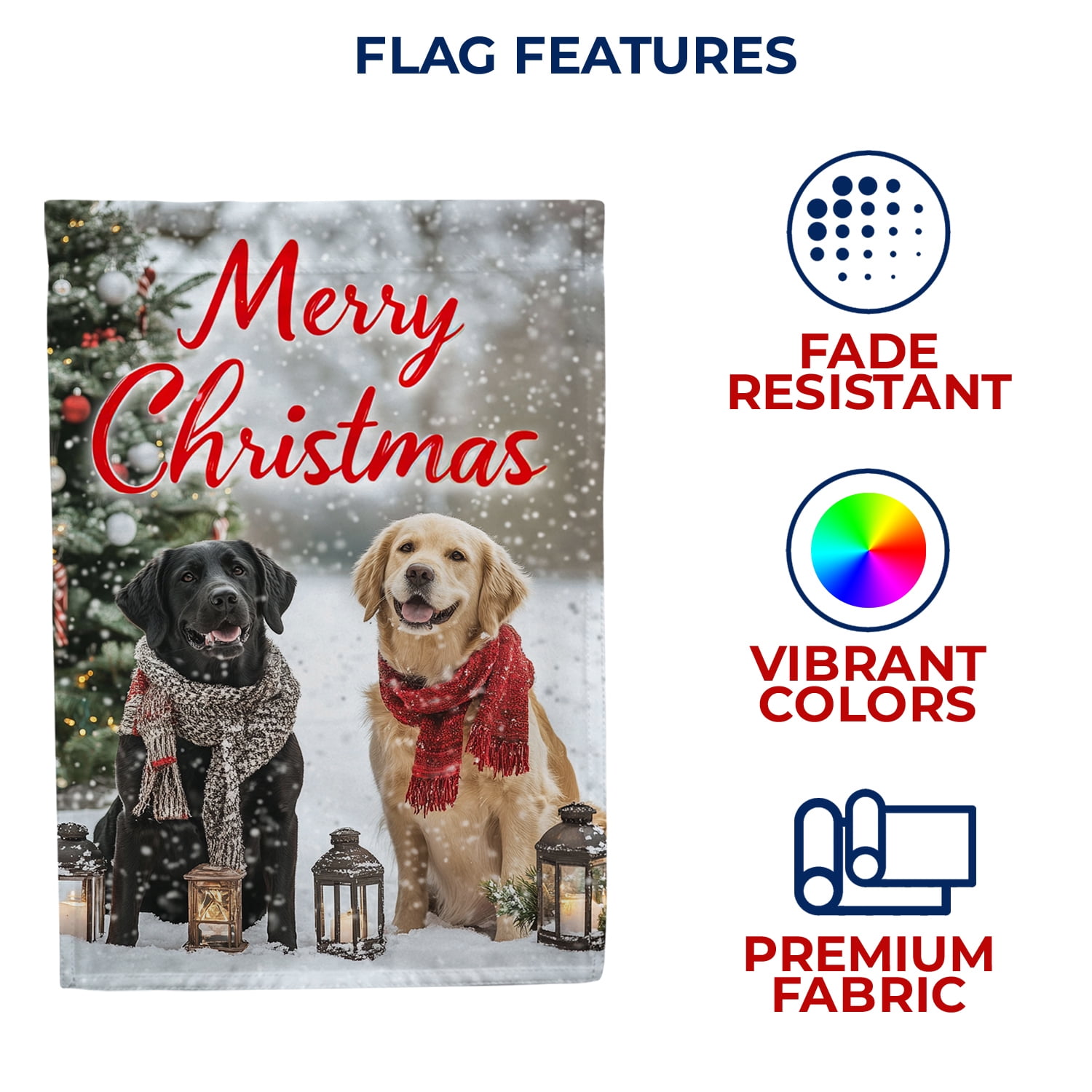 America Forever Merry Christmas Dogs House Flag, 28 x 40 inches Double Sided, Black Lab and Golden Retriever House Flag, Festive Winter Decor Outdoor Seasonal Flags for Yard, Lawn