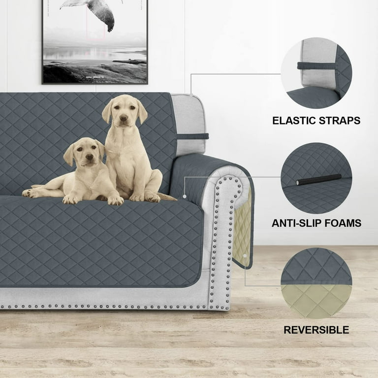 Easy-Going Reversible Couch Cover for 3 Cushion Couch Sofa Cover for Dogs  Water Resistant Furniture Protector Cover with Elastic Straps for Pet Cat ( Sofa, Choco…