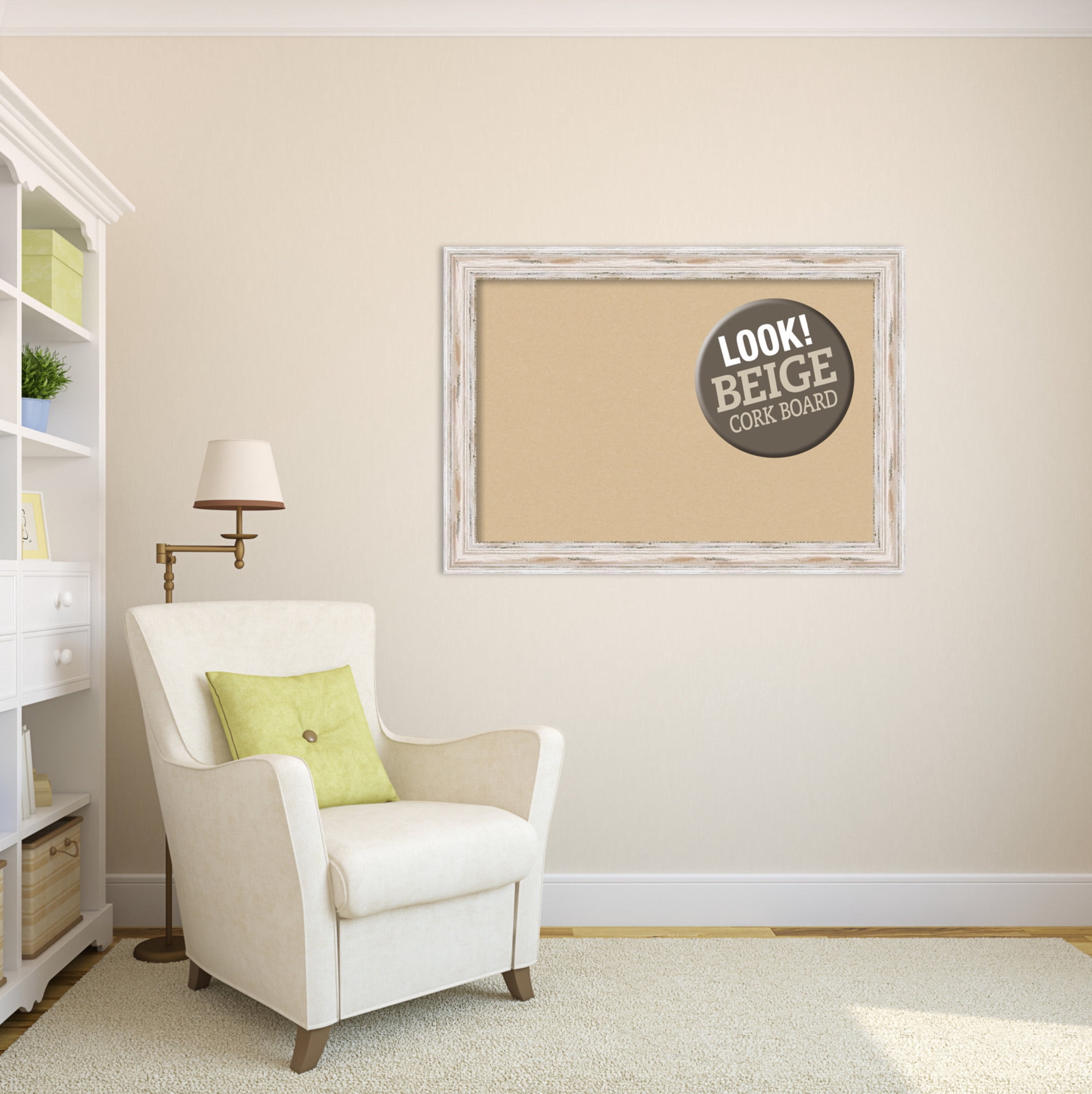 Amanti Art Grey Cork Board Wood Framed Alexandria White Wash Bulletin Board 41 in. x 29 in.