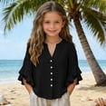 thumbnail image 5 of Dagugfen 3/4 Sleeve Tops for Teen Girl Button down Shirts Loose Fitted V Neck Lightweight Summer Casual Beach Tops 3-14 Years, 5 of 7