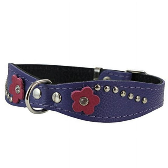 dogs my love genuine leather designer dog collar 14.5"x1" with studs, daisy, and rhinestone