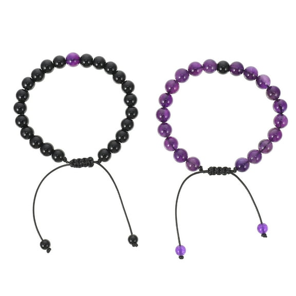 OATIPHO 2Pcs Black Decorative Beaded Bracelet Matching Couple Accessory with Benefits
