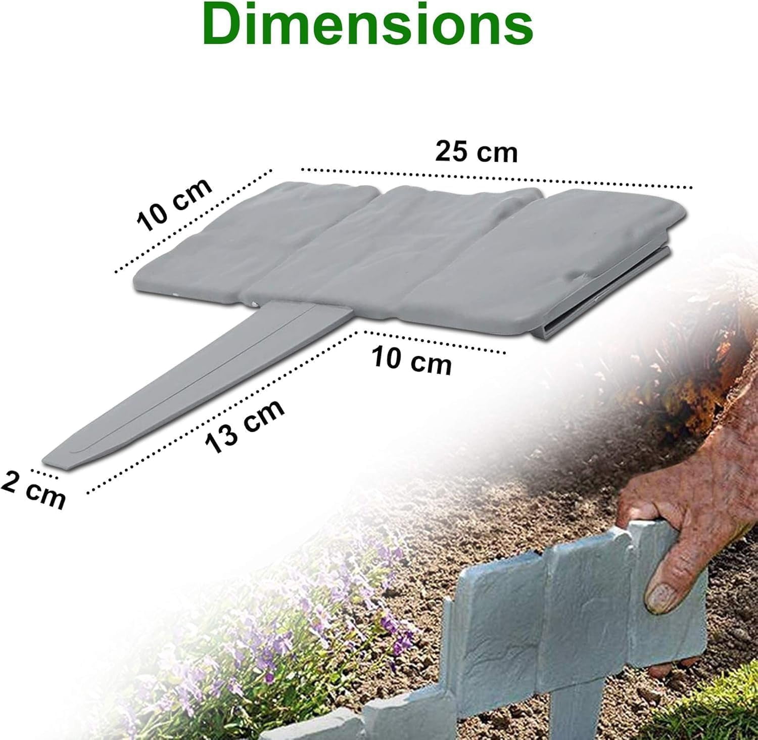 DIY Garden Edging Border-20PC/Packs Lawn Fence Plastic Cobblestone Effect Edging Lawn Trimming Garden Patio Decor (Grey)