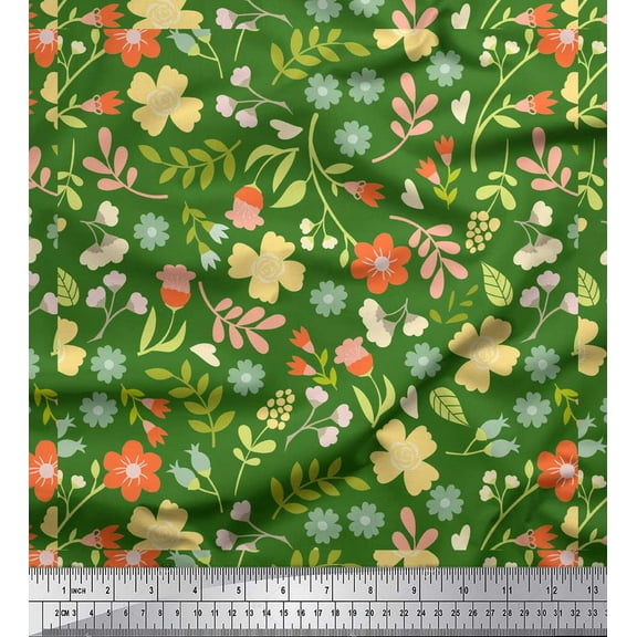 Soimoi Green Cotton Duck Fabric Leaf Floral Printed Craft Fabric by the Yard 42 Inch Wide