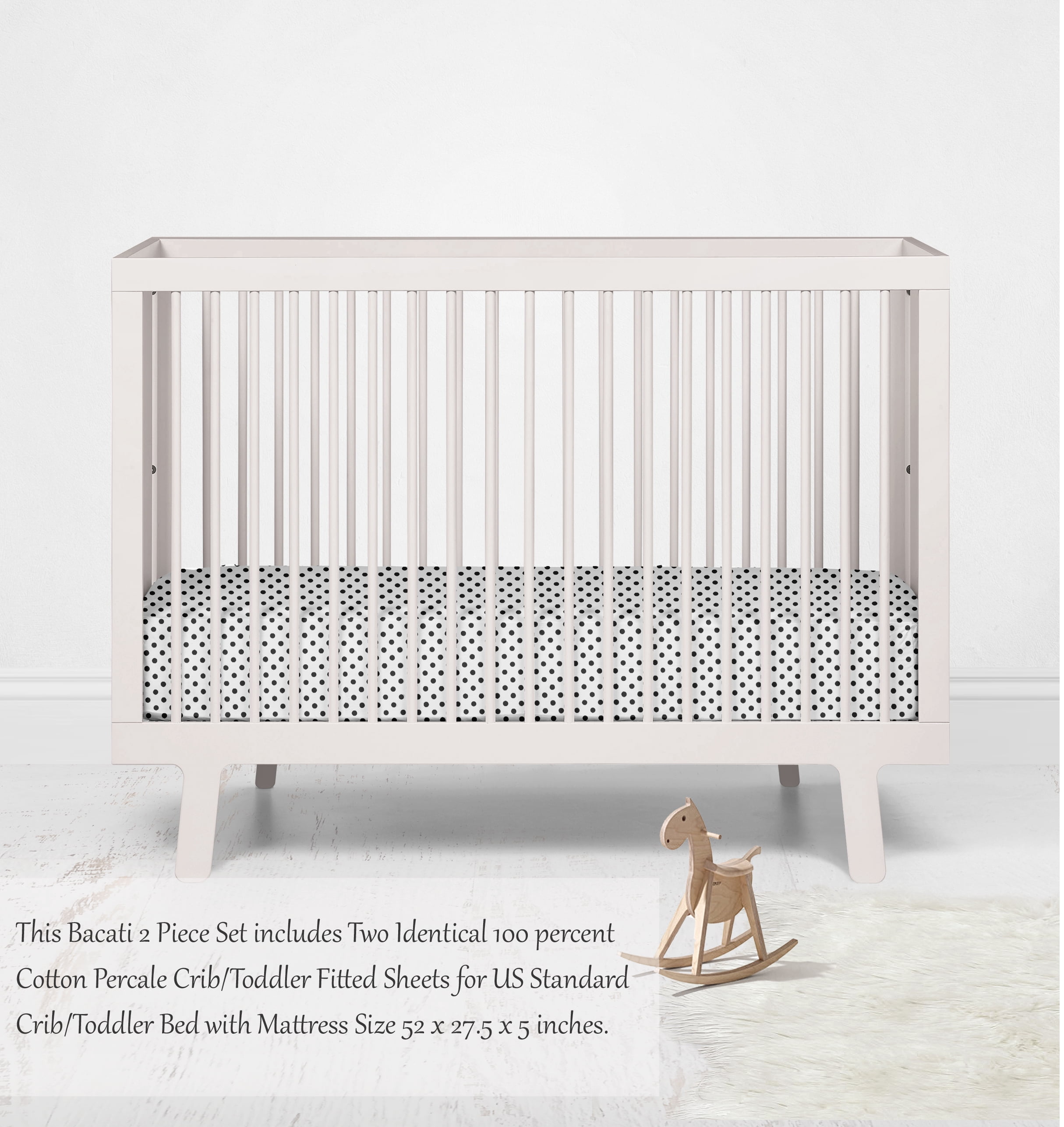 Bacati - Pin Dots Fitted Crib Sheet 100% Cotton Percale,  Available in Multiple Colors