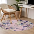 thumbnail image 4 of Pink Flowers Round Area Rug 3Ft Washable Small Circle Rugs for Kitchen Entryway, Spring Floral Purple Butterflies Farmhouse Non-Slip Carpet Floor Mats Indoor Outdoor Carpet Runner Home Decor, 4 of 8