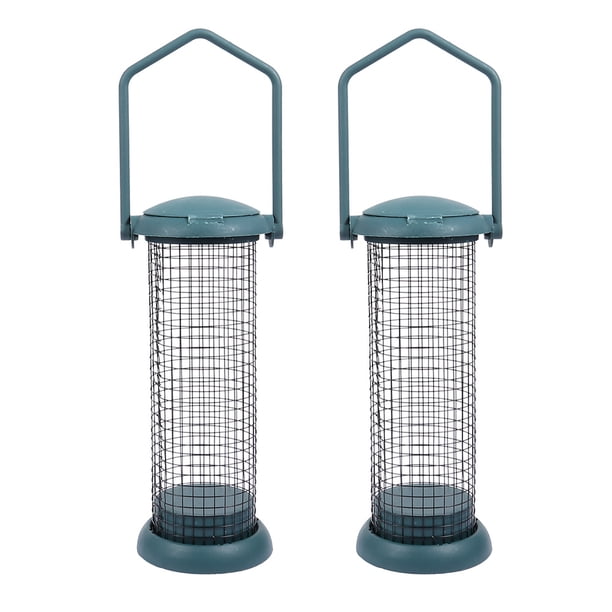 2 dispensadores de comida para pájaros, comederos metálicos para mascotas (verde)