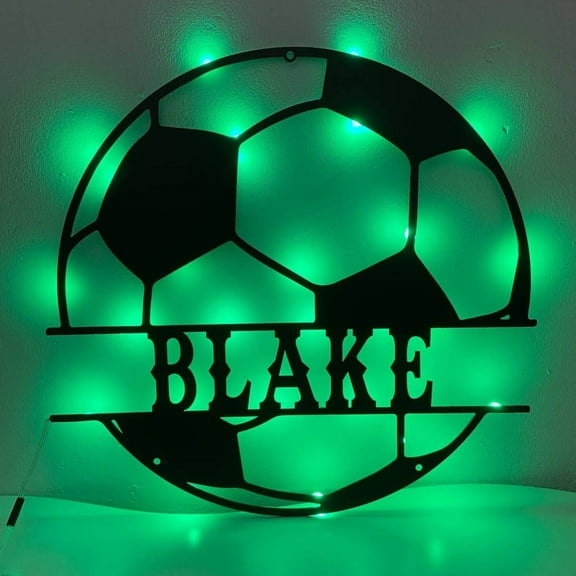 Craftnamesign Custom Soccer Ball Metal Wall Art LED Light, Sport Club Name Sign Decor