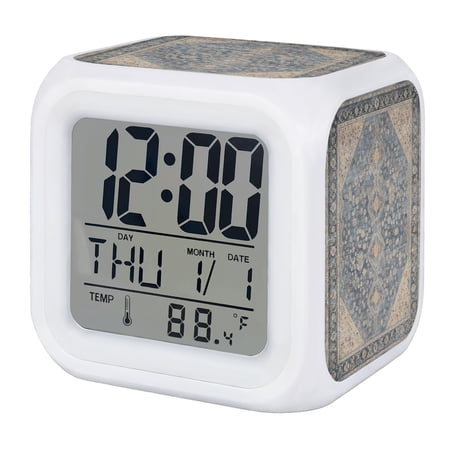 Retro Grey Boho Digital Alarm Clock for Bedrooms, Smart LED Alarm Clock with 7 Color Changing Night Light, Vintage Ethnic Tribe Abstract Art Silent Wake Up Clocks for Sleep Study Cooking 3.2x3.2