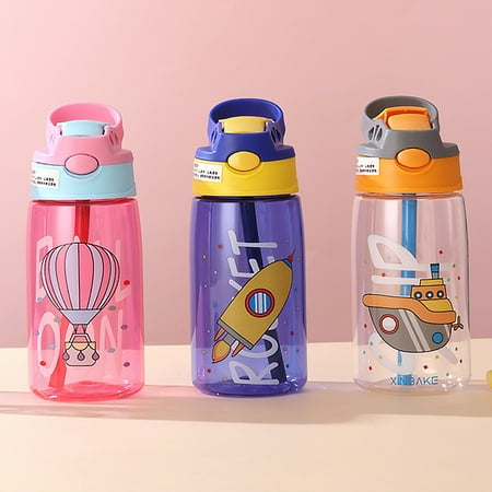 

Leaveforme 480ml Water Bottle Cartoon Design Flip Cap Cruise Ship Print Balloon Pattern Leakproof Plastic Children Flip Drink Bottle for School