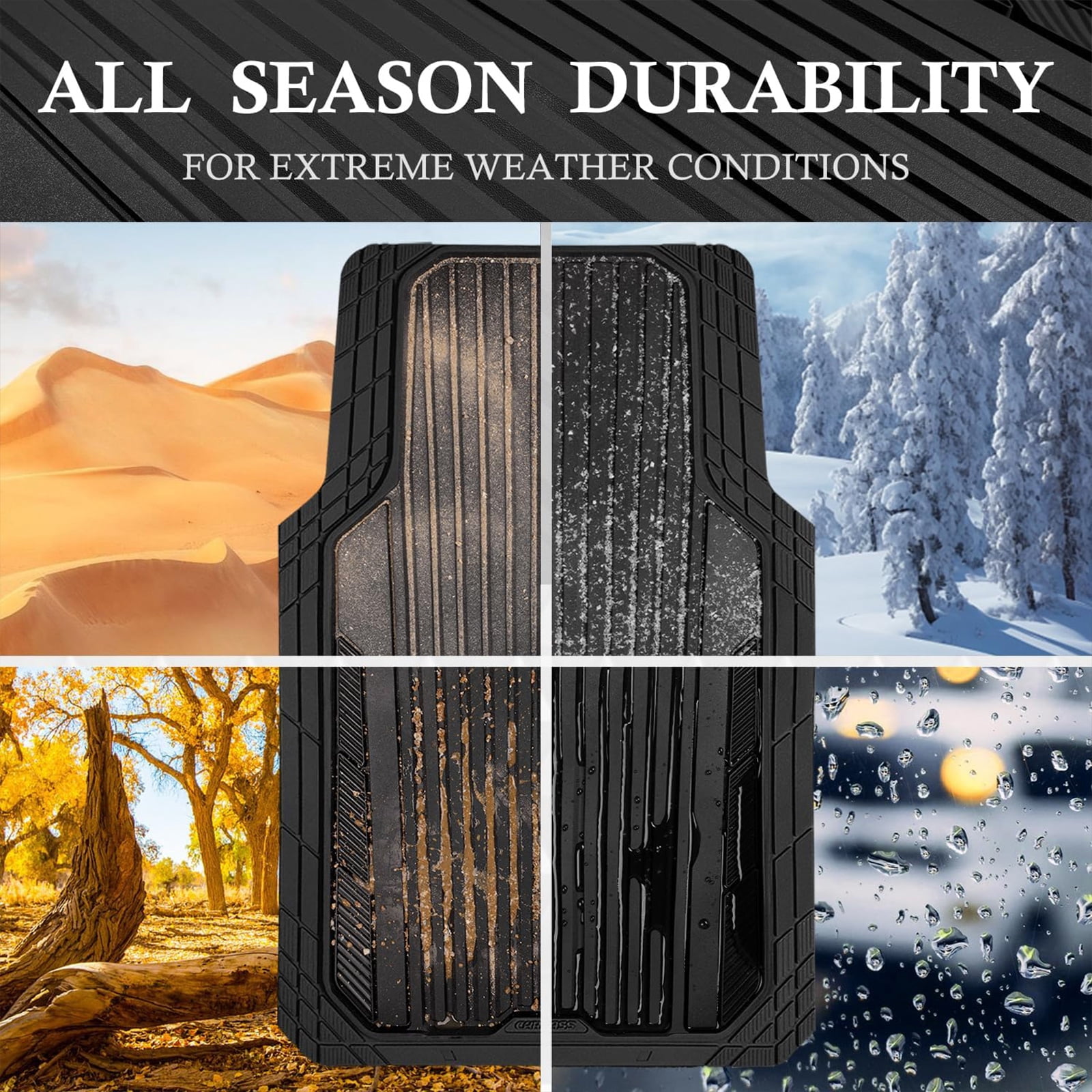 CAR GRAND Heavy Rubber Car Floor Mats, Deep Waterproof Car Mats All Weather, Universal Trim-to Fit Automotive Floor Mats for Car SUV Truck Van, Durable Floor Liners waterproof anti-slip all black