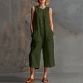 thumbnail image 2 of HBGVBA Women Summer Casual Jumpsuits,Solid Color Round Neck Sleeveless Breasted Cargo Jumpsuit with 3/4 Length Pant, 2 of 5